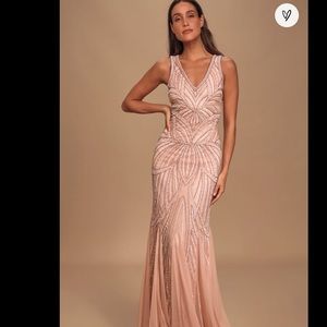 Lulus Make them Marvel Blush Pink Beaded Mermaid Maxi Dress